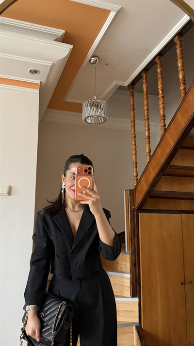 Siyah Blazer Pallazo Takım 