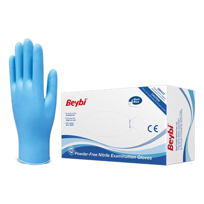 Beybi Mavi Pudrasız Nitril Muayene Eldiveni Large
