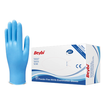 Beybi Mavi Pudrasız Nitril Muayene Eldiveni Large