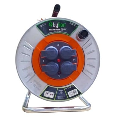 Bylion MMP-20315F 3x1.5 mm 20 Mt Metal Makaralı Kapaklı Seyyar Uzatma Kablosu Termal Sigortalı CCA