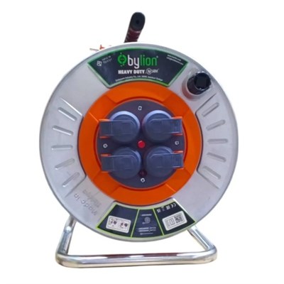 Bylion MMP-30325F 3x2.5 mm 30 Mt Metal Makaralı Kapaklı Seyyar Uzatma Kablosu Termal Sigortalı CCA