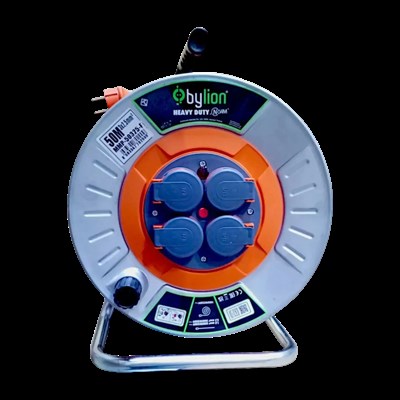 Bylion MMP-35315F 3x1.5 mm 35 Mt Metal Makaralı Kapaklı Seyyar Uzatma Kablosu Termal Sigortalı CCA