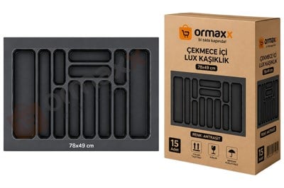 Çekmece İçi Lüks Plastik Kaşıklık 78*49 cm Antrasit - 15'li Koli {12 Göz En:695 mm Derinlik:400 mm Kesilebilir}