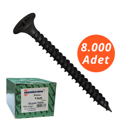 Meridyen Alçıpan Vidası 3,5*35 Sivri Uçlu 8.000 - PH 2 Bits Uç ile Kullanılır