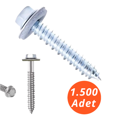 Meridyen Betofast Sivri Uçlu Çatı Panel Beton Ağaç Vidası 6,3*45 1.500 Adet - 8 mm Somun Adaptörü ile Kullanılır