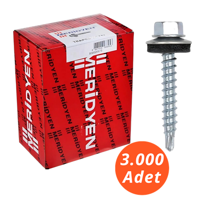 Meridyen Trapez Çatı Vidası 5,5*32 Matkap Uçlu 3.000 Adet - 8 mm Somun Adaptörü ile Kullanılır