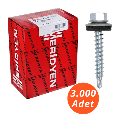 Meridyen Trapez Çatı Vidası 5,5*32 Matkap Uçlu 3.000 Adet - 8 mm Somun Adaptörü ile Kullanılır