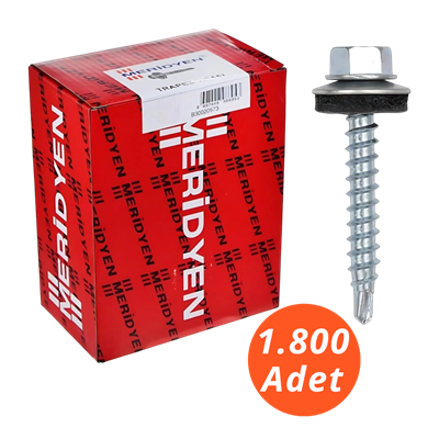 Meridyen Trapez Çatı Vidası 5,5*50 Matkap Uçlu 1.800 Adet - 8 mm Somun Adaptörü ile Kullanılır