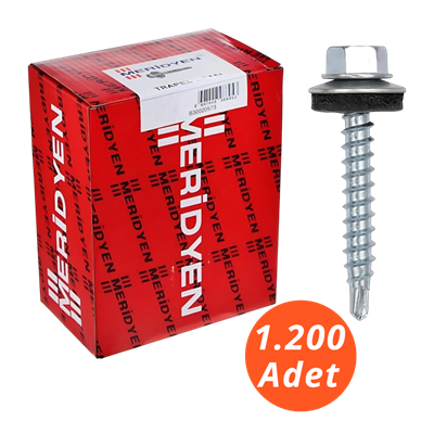Meridyen Trapez Çatı Vidası 5,5*65 Matkap Uçlu 1.200 Adet - 8 mm Somun Adaptörü ile Kullanılır