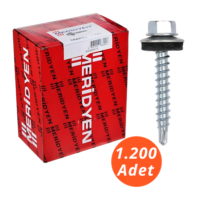 Meridyen Trapez Çatı Vidası 5,5*75 Matkap Uçlu 1.200 Adet - 8 mm Somun Adaptörü ile Kullanılır