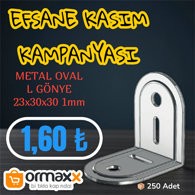 Metal Oval L Gönye 23*30*30 mm K:1 mm 250li Paket