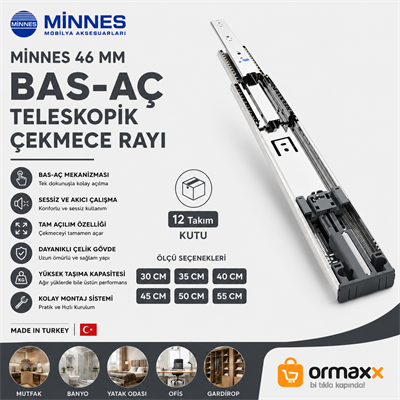 Minnes Bas-Aç Teleskopik Çekmece Rayı 46*350 mm