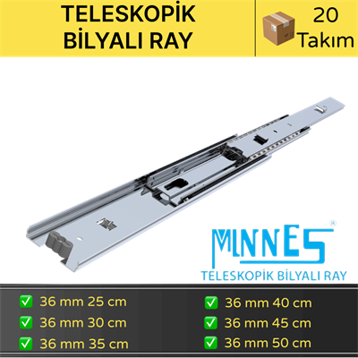 Minnes Teleskopik Çekmece Rayı 36*300 mm 20li Koli