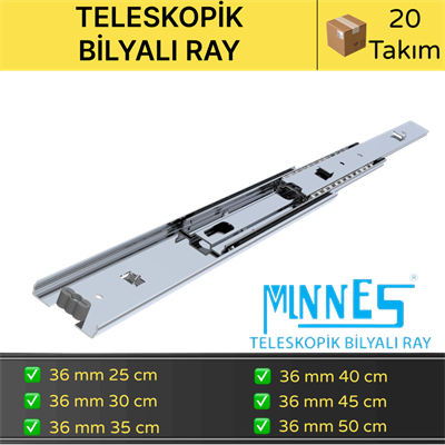 Minnes Teleskopik Çekmece Rayı 36*500 mm 20li Koli