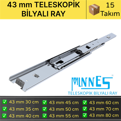 Minnes Teleskopik Çekmece Rayı 43*350 mm 15li Koli