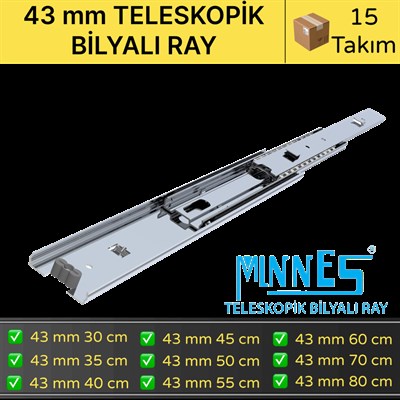 Minnes Teleskopik Çekmece Rayı 43*450 mm 15li Koli
