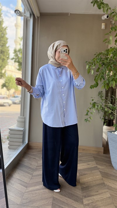 ELARA Omuz Dantel Detaylı Gömlek | Mavi