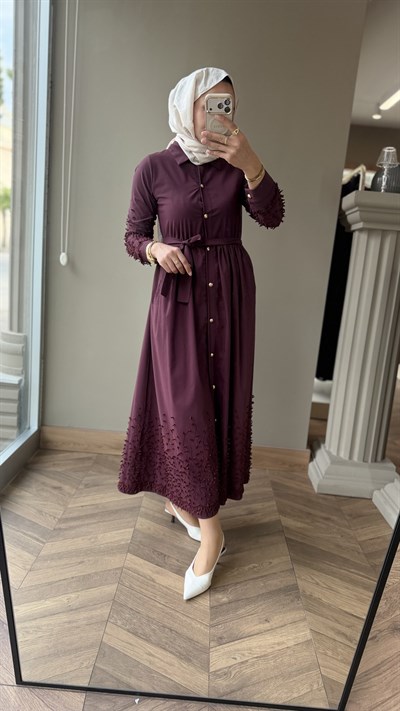 LAVERA Aplik Detaylı Elbise | Bordo