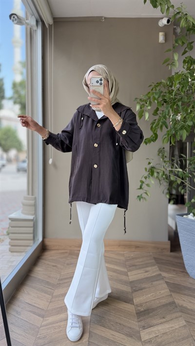 MİLANO Bağcıklı Tencel Ceket | Kahverengi