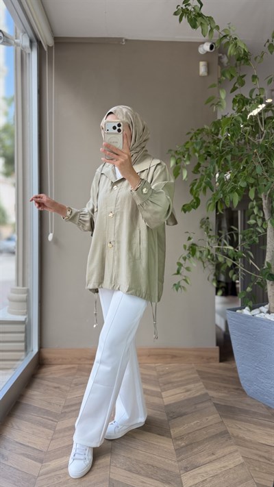 MİLANO Bağcıklı Tencel Ceket | Yeşil