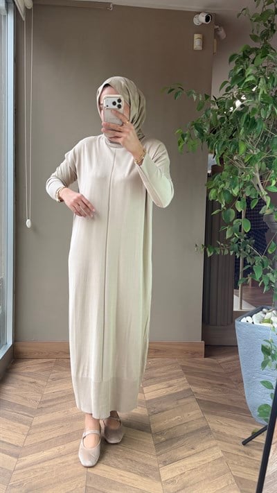Mira Minimal Triko Elbise | Krem Bej