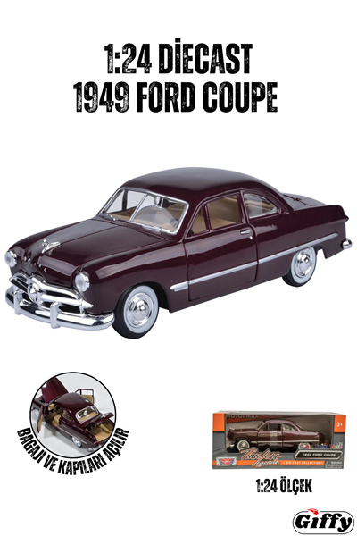 1949 Ford Coupe 1:24 Ölçek Die-Cast Kutulu Full Metal Koleksiyonluk Oyuncak Klasik Model Kahverengi