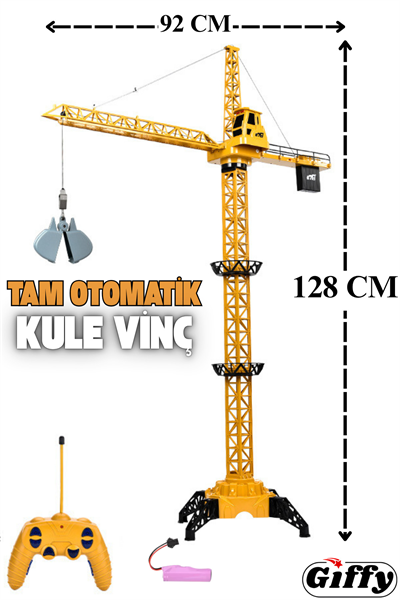 Oyuncak 128 Cm Dev Boy Uzaktan Kumandalı Tam Otomatik Gövdesi ve Halatı Hareketli Şarjlı Kule Vinç