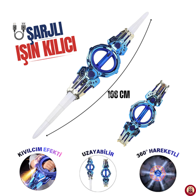 Oyuncak +14 Yaş Kıvılcım Efektli 360° Derece Dönen RGB 108 CM Kılıç Şarjlı Ses Efektli Işıklı Naruto