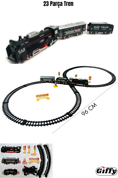 Oyuncak 23 Parça Işıklı Klasik Tren Seti 96 Cm 3 Farklı Ray Modeli Pilli Retro Tren 8 Olan Tren