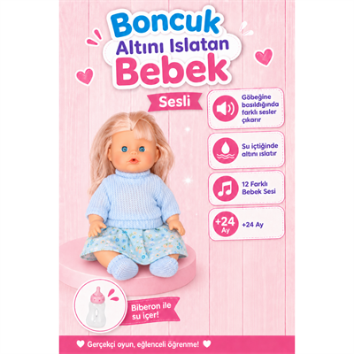 Oyuncak 30 Cm Sesli Altını Islatan Boncuk Bebek Biberonlu Emzikli 12 Farklı Sesli Pilli Bebek (Mavi)