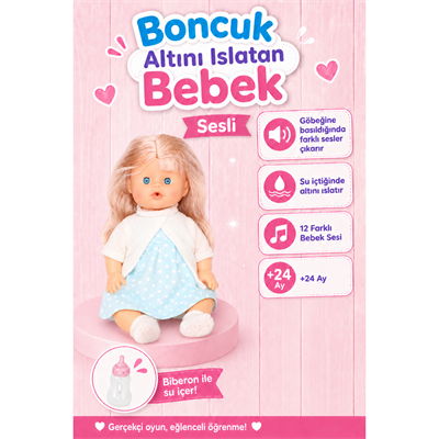 Oyuncak 30 Cm Sesli Altını Islatan Boncuk Bebek Biberonlu Emzikli 12 Farklı Sesli Pilli Bebek (Mavi-Beyaz)