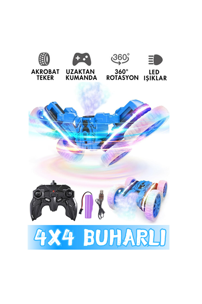 Oyuncak Buhar Atan Akrobatik Araba 2.4 GHz Uzaktan Kumandalı Şarjlı Led Işıklı