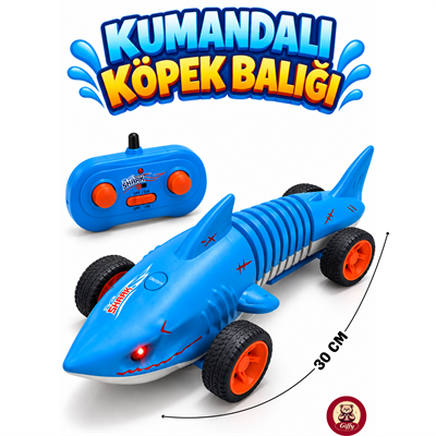 Oyuncak Uzaktan Kumandalı Köpek Balığı Pilli Işıklı Full Fonksiyon Hareket Kabiliyetli 30 CM Boyutunda (Mavi)