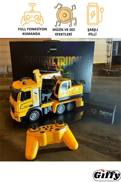 Oyuncak Uzaktan Kumandalı Metal Excavate Truck Şarjlı Sesli Işıklı Kepçe Kazıcı Ekskavatör