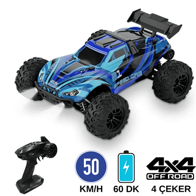Uzaktan Kumandalı 50 Km/hız Yapan Rc Araba, Suv 4x4 Full Iç Metal Kasa Şarjlı Fonksiyonlu Dev Araba Mor ve Mavi