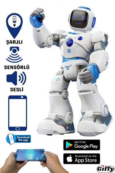 Uzaktan Kumandalı Akıllı Robot Yapay Zeka Telefon,Kumanda ve Ses Kontrollü Şarjlı İnteraktif Robot