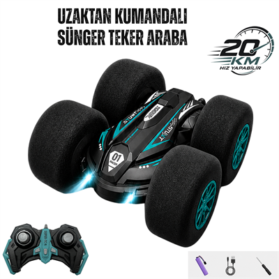 Uzaktan Kumandalı Kırılmaz Sünger Teker 20 KM/H Yapabilen 4X4 Akrobatik Drift RC Araba LED Işıklı 360° Dönebilen Şarjlı 2.4GHz Takla Atabilen