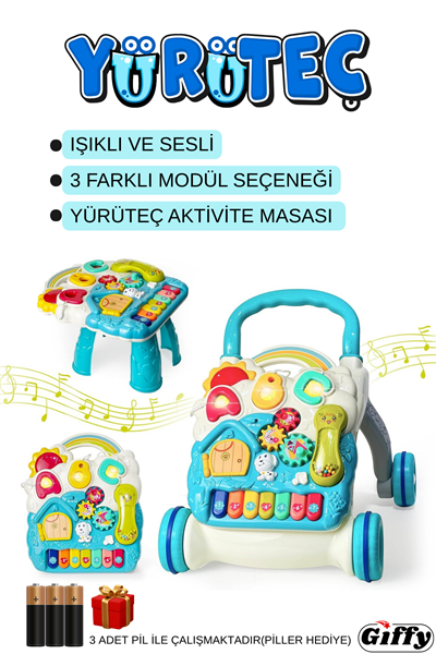 Yürüteç Piyanolu Sesli Işıklı 4 Farklı Mod ile Yürümeye Yardımcı Aktivite Masası Fonksiyonlu Yürüteç