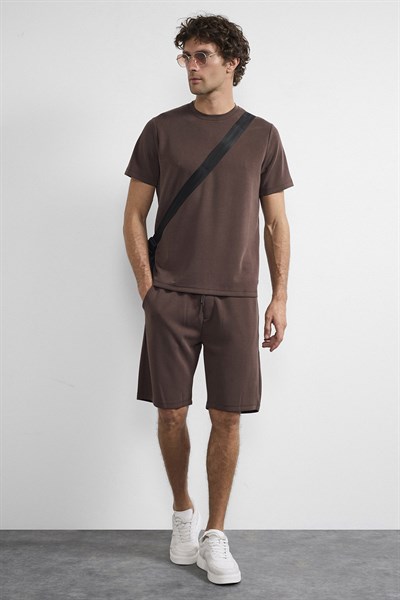 0036882 Vip Stendo Erkek Şort Tişört Takımı Kahverengi