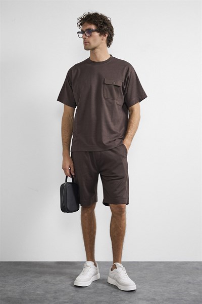 0038622 Vip Stendo Erkek Şort Tişört Takımı Kahverengi