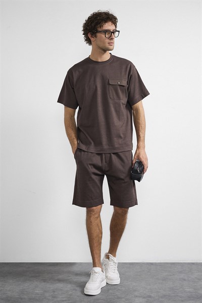 0038622 Vip Stendo Erkek Şort Tişört Takımı Kahverengi