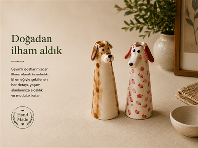 Handmade Seramik Köpekli Mini Kalemlik
