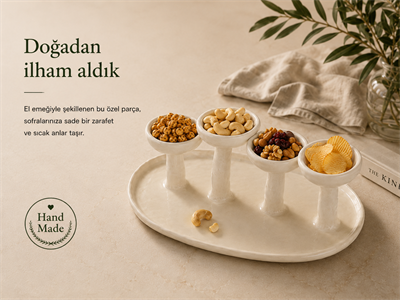 Seramik 4 lü Modern Çerezlik Krem 