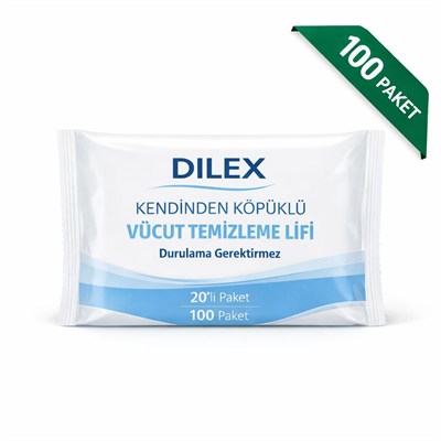 Dilex Kendinden Köpüklü Vücut Temizleme Lifi 20'li x 100 Paket – Durulama Gerektirmeyen Hasta Banyosu