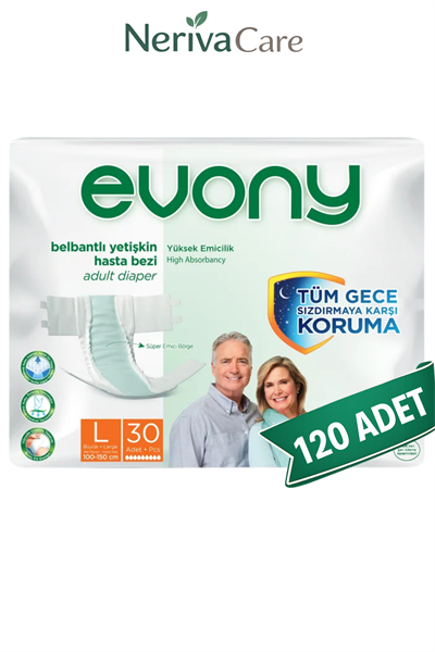 Evony Bel Bantlı Yetişkin Hasta Bezi L 120 AdetBelbantlı Hasta BezlerinerivacareEvony Bel Bantlı Yetişkin Hasta Bezi L 120 Adet (30'lu x 4 Paket)