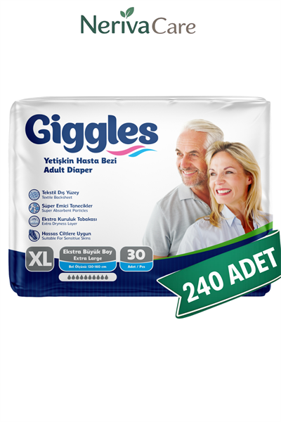 Giggles Yetişkin Hasta Bezi Bel Bantlı XL Beden 240 Adet | Yüksek EmicilikBelbantlı Hasta BezlerinerivacareGiggles Yetişkin Hasta Bezi Bel Bantlı Hasta Bezi XL Beden 240 Adet | XLarge Boy Yüksek Emicilik