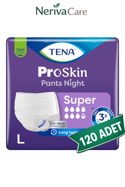 TENA ProSkin Pants Night Süper Emici Külot Hasta Bezi L Beden 120 Adet | Uzun Dönem Gece KorumasıKülot Hasta Bezleri (Emici Külot)nerivacareTENA ProSkin Pants Night Süper Emici Külot Hasta Bezi L Beden 120 Adet | Large Boy Yüksek Emicilik