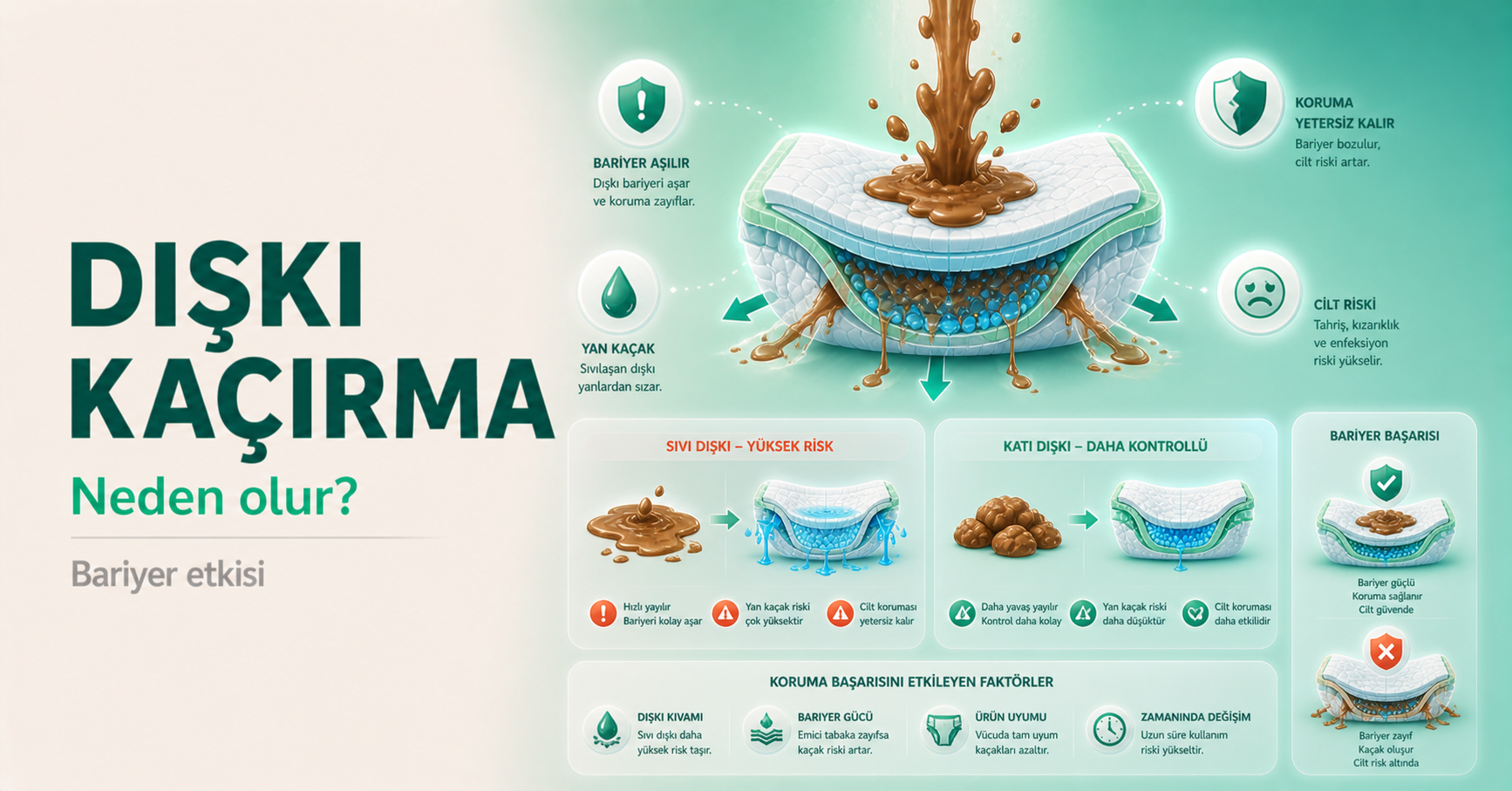 hasta bezi dışkı kaçırma,inkontinans bakım,bez bariyer,dışkı kontrolü,fit uyumu