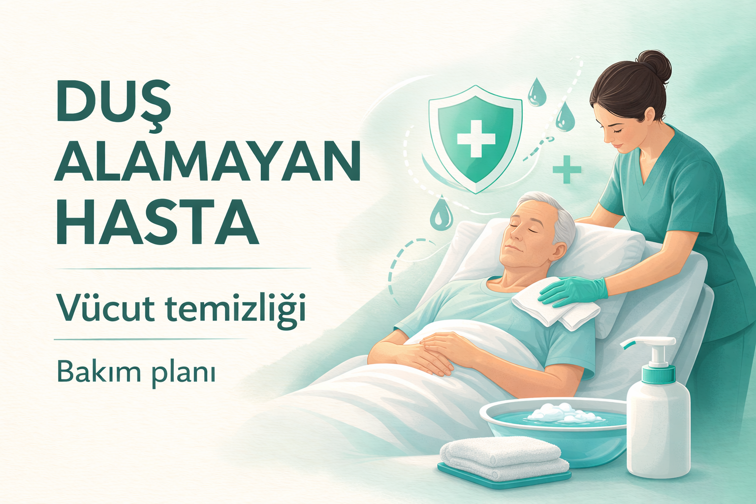 yatağa bağımlı hasta temizliği,duş alamayan hasta bakımı,evde bakım hijyen rehberi,hasta vücut temizliği nasıl yapılır,durulama gerektirmeyen temizlik ürünleri,bakım hastası hijyen rutini,inkontinans hastasında cilt bakımı,evde hasta bakım ipuçları,hasta temizleme havluları kullanımı,hasta bakım ürünleri rehberi,evde bakım cilt sağlığı,hijyen bakım rutini