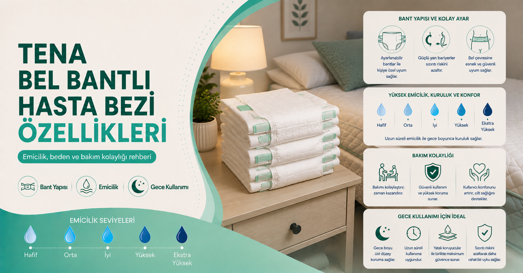 TENA bel bantlı hasta bezi özellikleri